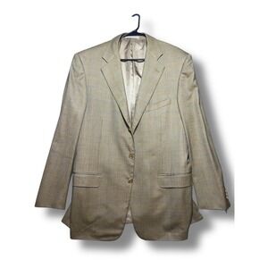 Ermenegildo Zegna Wool Blazer Tan Plaid Italy Men's Made in Italy